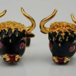 Frascarolo Solid 18K Yellow Gold and Enamel Bull Cufflinks