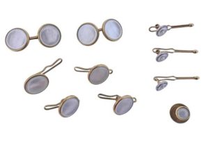 Art Deco 14k Gold MOP Pearl Cufflinks Stud Set